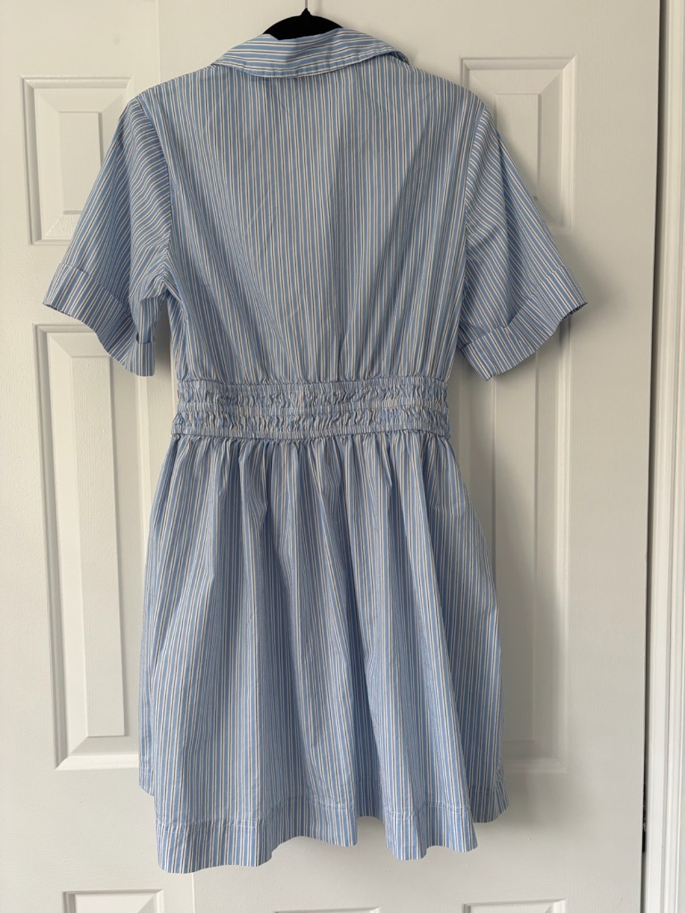 Nicole Miller Light Blue & White Striped Smocked-Waist Mini Dress - Picture 2 of 2